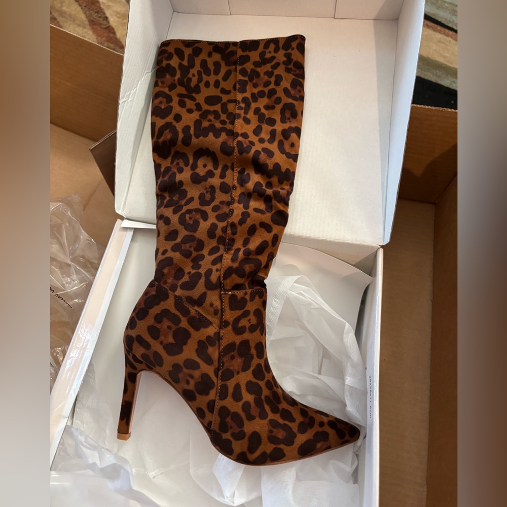 Chase + Chloe Leopard Print Over-the-Knee Stiletto Boots - Brown/Black